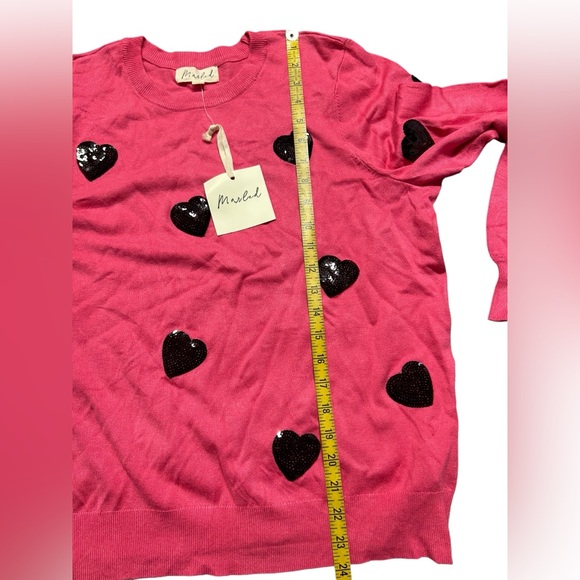 MARBLED women’s lightweight sequins hearts sweater size XL NWT - Picture 4 of 6